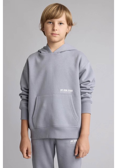 Defacto Kapüşonlu Baskılı Gri Erkek Çocuk Sweatshirt H9682a8/gr27