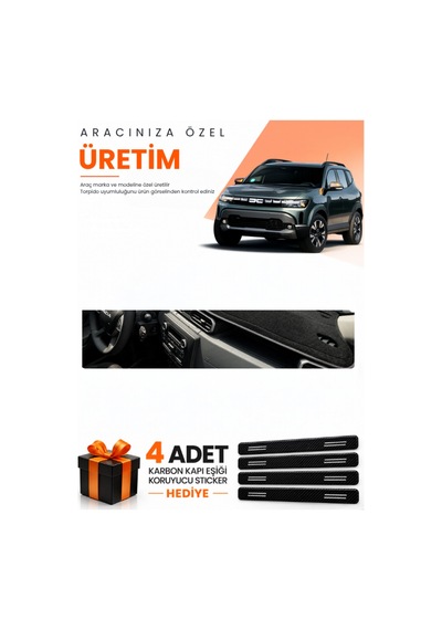 Dacia Duster 3 Nesil 2024-2026 Uyumlu Torpido Koruma Örtüsü Oto Kılıfı - Siyah Gri
