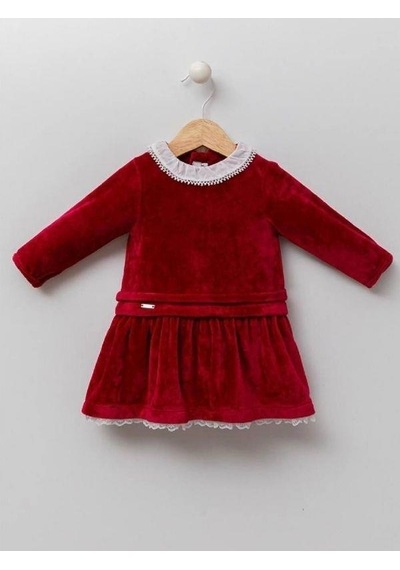 Cantoy Kız Bebek Kırmızı Kadife Tasarım Elbise-15216 Kırmızı
