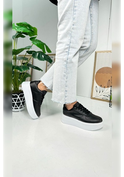 Günlük Kadın Sneaker Bağcıklı Hafif Kalın Yüksek Tabanlı Yürüyüş Nefes Alan Spor Ayakkabı 451 Siyah - Beyaz Günlük Kadın Sneaker Bağcıklı Hafif Kalın Yüksek Tabanlı Yürüyüş Nefes Alan Spor Ayakkabı 451 Siyah - Beyaz
