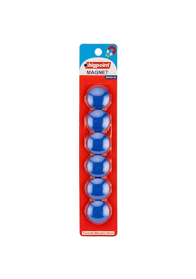 Bigpoint Magnet 30mm Mıknatıs Mavi 6'lı Blister 12'li Kutu