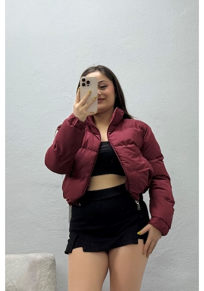 Belendir Kadın Beli Lastikli Şişme Mont Bordo