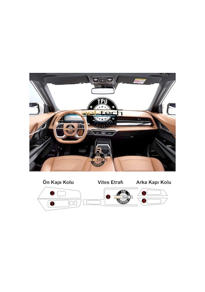 Kgm Ssangyong Torres / Actyon Uyumlu Vites Etrafı Ve Kapı Kolları Piano Black Tpu Koruyucu 2025-2026