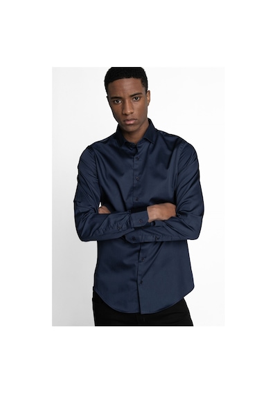 Tudors Slim Fit Koton Satenpremium Seri Erkek Lacivert Gömlek-24019-lacivert Lacivert