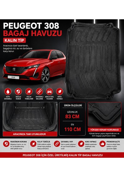 Peugeot 308 Bagaj Havuzu 2008-2013 Uyumlu