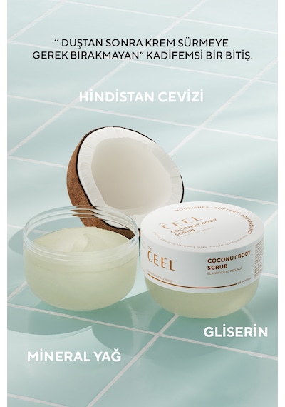 The Ceel Hindistan Cevizi Özlü Nemlendirici, Besleyici, Batık Giderici ve Arındırıcı Vücut Peelingi 275 gr