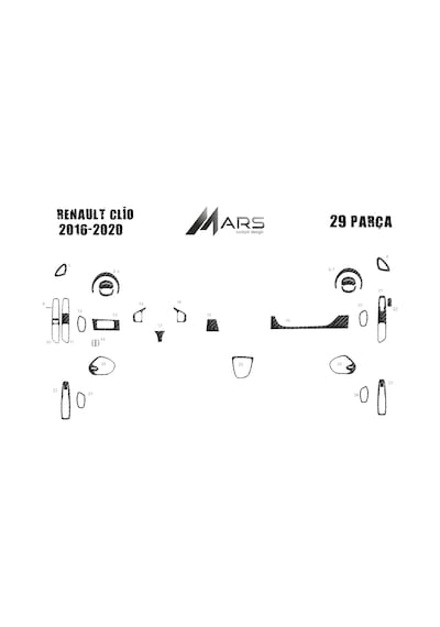 Renault Clio 2016-2020 Torpido Kaplama 29 Parça Karbon