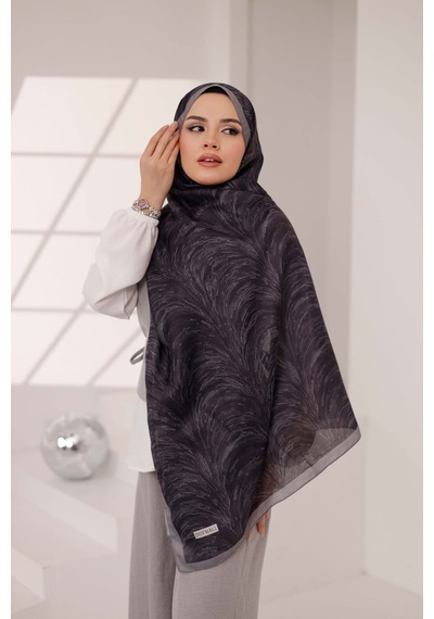 Mimiyum Ebru Desen-soft Şal Gri Siyah Çok Renkli