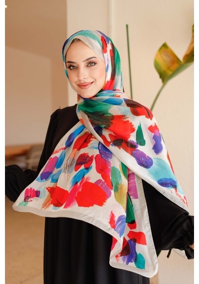 Mimiyum Nayf İpek Şal Pastel Desen - Taş Rengi