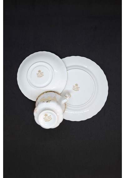 Antoinette Bone China Porselen Duble Kahve Fincanı Ve Tabakları 3 Parça 120 Ml Altın