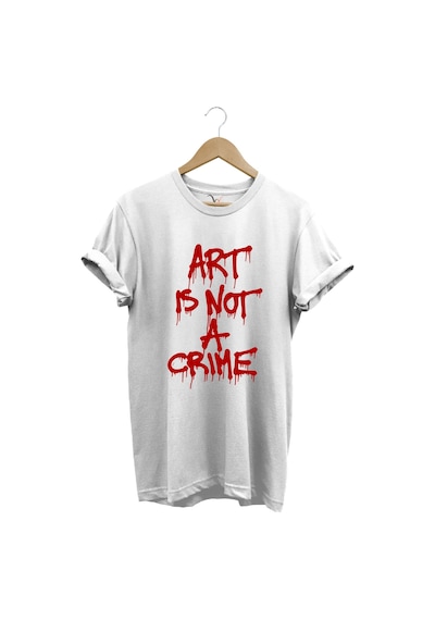 Sanat Suç Değildir Tasarım Baskılı Regular Fit %100 Pamuk Bisiklet Yaka Premium Beyaz T-shirt Beyaz