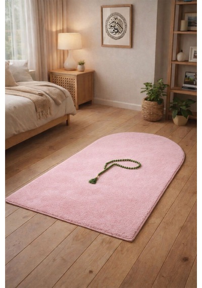 Raschel Carpet Dekoratif Yumuşak Yıkanabilir Diz Ağrıtmaz Kaymaz Taban Seccade Peluş Halı Namaz Halısı Pembe