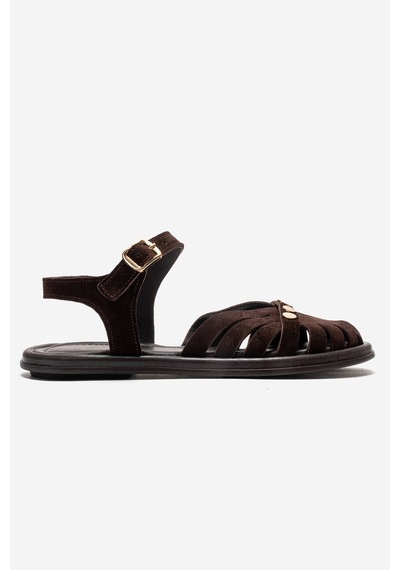Luvishoes Chıela Kahverengi Süet Hakiki Deri Bilekten Bantlı Kadın Sandalet