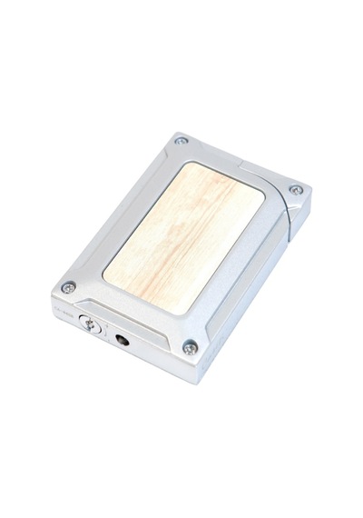Caseti Tek Torch Pürmüz Gümüş Ahşap Desenli Metal Puro Çakmağı