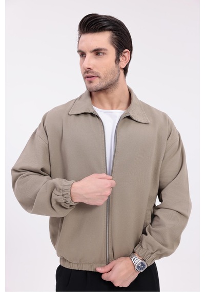 Erkek Gabardin Kumaş Fermuarlı Oversize Mevsimlik Ceket-144 Haki