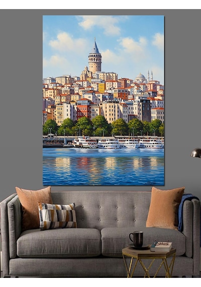 Galata Kulesi Ve İstanbul Panoraması Dekoratif Kanvas - Mdf Ahşap Tablo