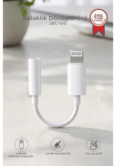 Kablo Ucu Mobil Parça Müzik Aparatı Kulaklık DönüştürücüApple iPhone Uyumlu 7 Aux Jbc100 Beyaz