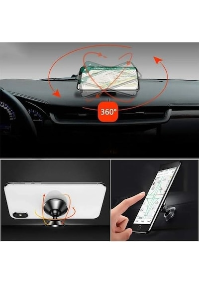 Tüm Cihazlara Uyumlu 360 Derece Dönen Mıknatıslı Telefon Tutacağı Siyah Araç Içi Telefon Tutucu