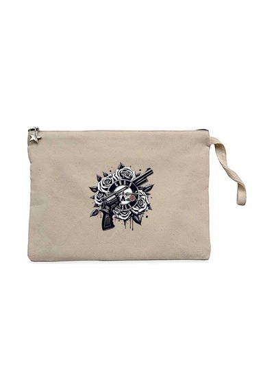 Guns N Roses Guns Logo Krem Clutch Astarlı Cüzdan / El Çantası