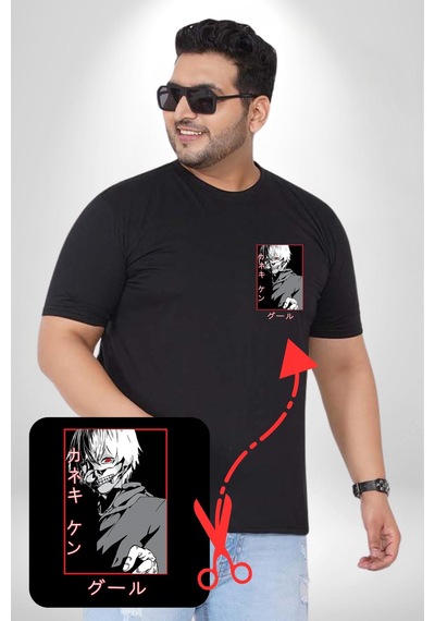 Angemiel Kaneki Ken Kuma Japon Anime Şeytan Siyah Büyük Beden Kadın Basic Minimal Baskılı Tişört Siyah