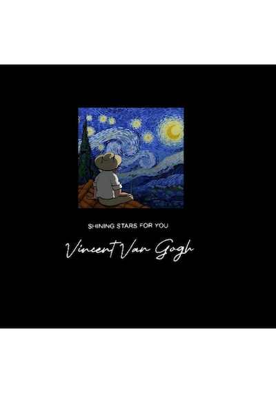 Vincent Van Gogh Baskılı Unisex %100 Pamuk Siyah Bisiklet Yaka Sweatshirt Siyah
