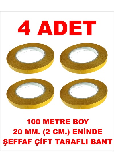 Çift Taraflı Şeffaf Bant 100 M. 20 Mm 4 Adet