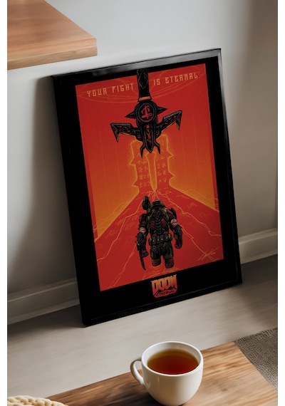 Doom Siyah Ahşap Çerçeveli Poster, Dekoratif Oyun Duvar Tablosu