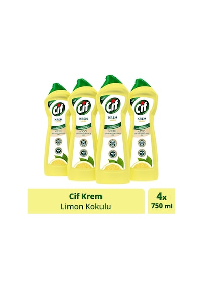 Cif Krem Yüzey Temizleyici Limon Kokulu Klor Boya Fosfat Paraben Içermez 750 Ml 4 Adet