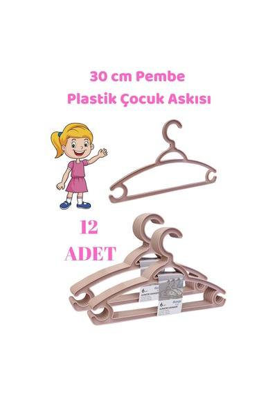 Çocuk Askısı Pembe Plastik 30 Cm Kıyafet Elbise Askısı 12 Adet Diğer