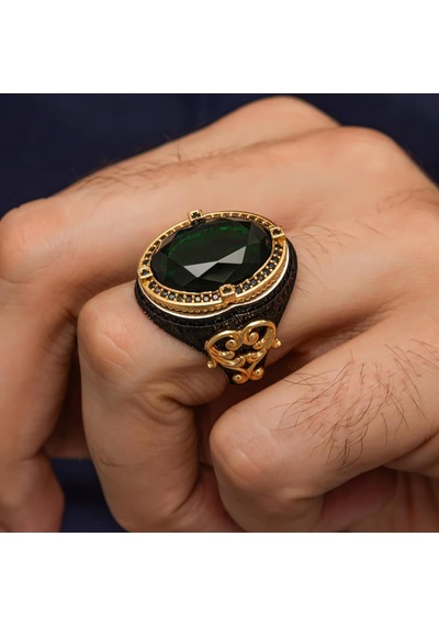Oval Yeşil Taşlı 925 Ayar Gümüş Yüzük Beyaz