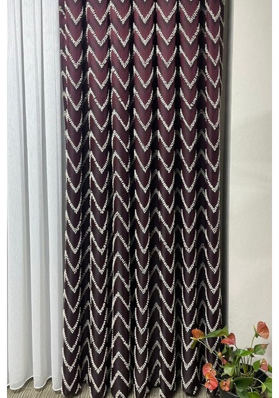 Cortibo Verona Desenli Fon Perde Bordo - Pilesiz, 100 X 250 Çok Renkli