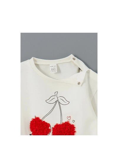 LC Waikiki Lcw Baby Ekru Bisiklet Yaka Kiraz Baskılı Kız Bebek Sweatshirt Ve Tayt 2'li Ecru