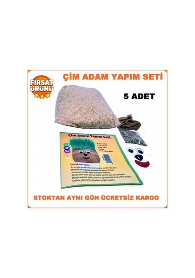 Çim Adam Yapım Seti. Çimlendirme 5 Adet. Eğitici Çim Adam