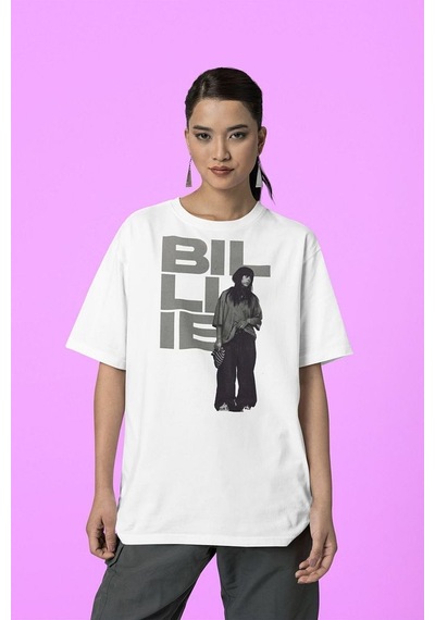 Billie Eilish Özel Tasarım Unisex Tişört, Oversize Şarkıcı Tişört Beyaz