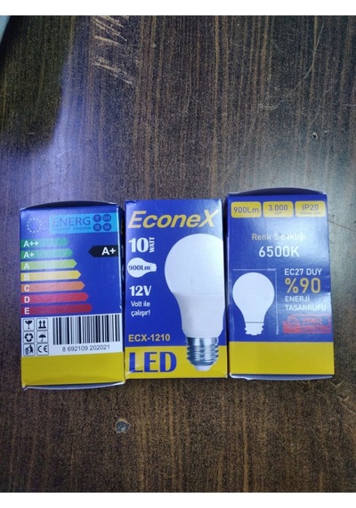 12 Volt Led Ampul 3 Adet Beyaz Işık E27 Led Ampul 10 Watt Yok