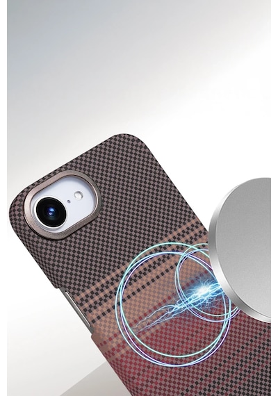 Apple Uyumlu iPhone 16e Kılıf Kevlar Desenli Karbon M-safe Magnetik Şarj Vega-msafe Yeşil