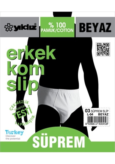 3'Lü Yıldız Erkek Süprem Kom Slip Külot Beyaz