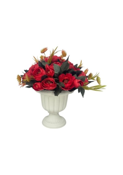 Yapay Çiçek Krem Antik Saksıda Kırmızı Erengül 23cm