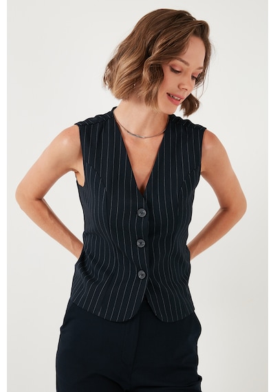 Lela Fitted-Vücuda Oturan Astarlı Klasik Dokuma Bayan Yelek 611Yl030W4 Lacivert-Beyaz Lela Fitted-Vücuda Oturan Astarlı Klasik Dokuma Bayan Yelek 611Yl030W4 Lacivert-Beyaz