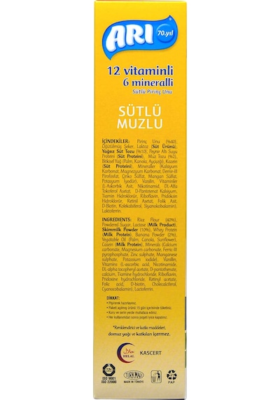 Arı 12 Vitaminli 6 Mineralli Sütlü Muzlu 6+ Ay Pirinç Unu 200 G
