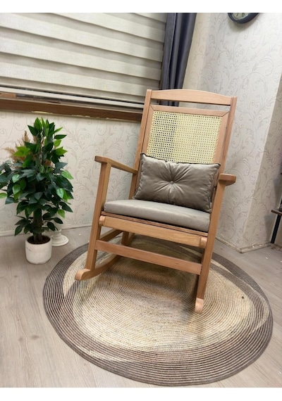 Asedia Veranda Naturel Vizon Minderli Hasırlı Sallanan Sandalye Dinlenme Koltuğu