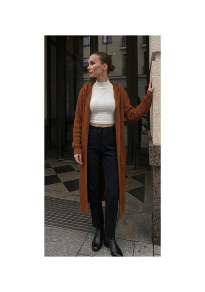 Onno Style Women Selanik Örgü Kadın Triko Uzun Hırka Bordo
