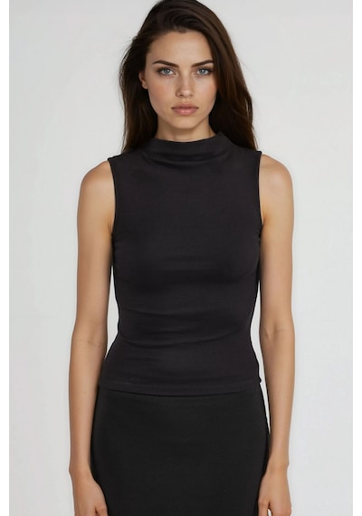Hiccup Busem Slim Fit Bisiklet Yaka Örme Bluz Siyah