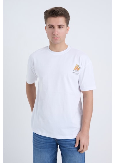 Velvoria Unisex Oversize Beyaz Campfire T-shirt
