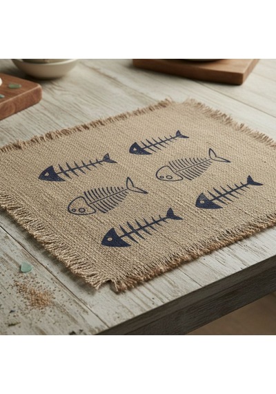 Dyris Doğal Jüt Amerikan Servis 6 Lı Set, Doğal Boya Baskılı Rustik Masa Altlığı 45x35 Cm Acı Kahverengi