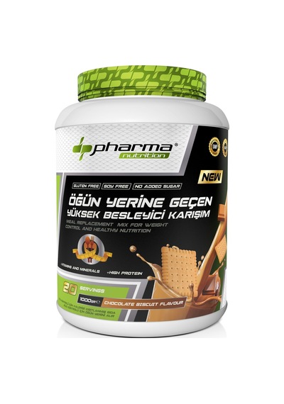 Proteinli Öğün Tozu Öğün Yerine Geçen Besleyici Shake Çikolata Bisküvi Aromalı 20 Servis 1000 Gr