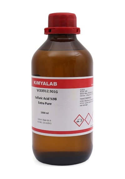 Kimyalab Sülfürik Asit %98 - Sulfuric Acid H2So4 Cam Şişe 1 L 1.84 KG Net