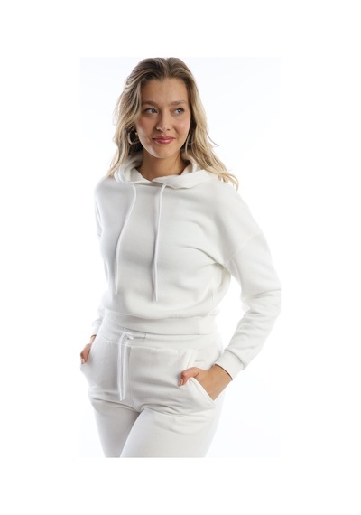 Kadın Kapüşonlu 3 İplik Şardonlu Sweat Ekru