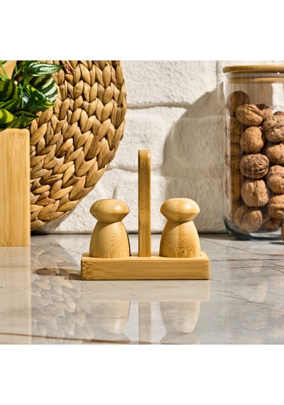 Mienn Bambu Mini Tuzluk Biberlik - Kahverengi - 12x5,2x12 Cm Renkli