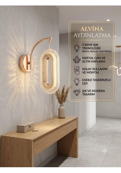 Alvina Nera Ledli 3 Renk Gold Aplik